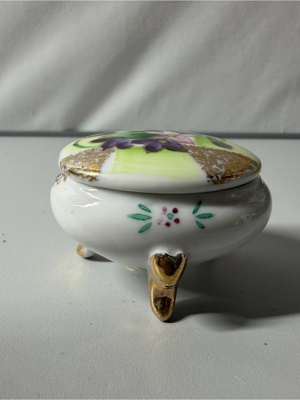 Hand-Painted White Porcelain Trinket Box Floral Lid Norcrest Japan